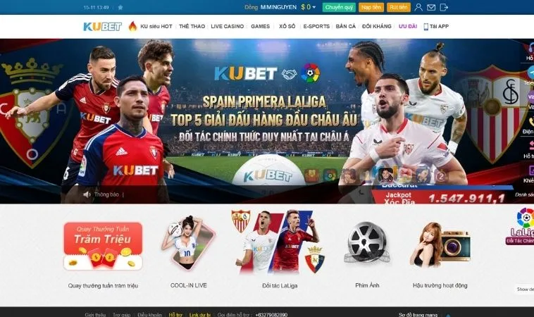 Giao diện trang chủ nhà cái KUBET